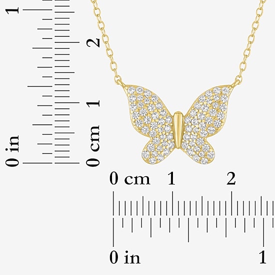Yes, Please! Womens Lab Created White Sapphire Sterling Silver Butterfly 16 Inch Pendant Necklace