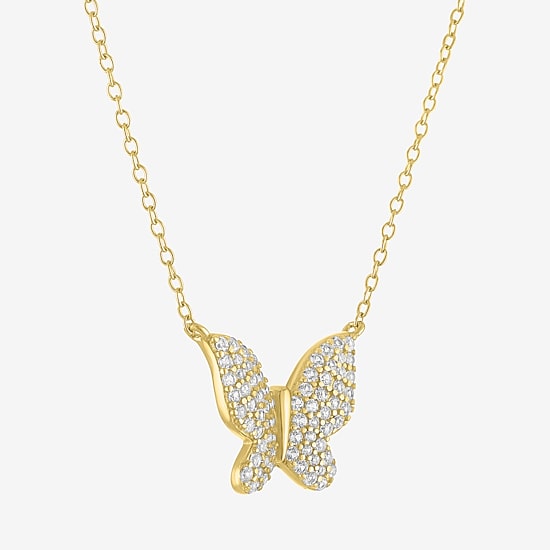 Yes, Please! Womens Lab Created White Sapphire Sterling Silver Butterfly 16 Inch Pendant Necklace