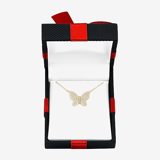 Yes, Please! Womens Lab Created White Sapphire Sterling Silver Butterfly 16 Inch Pendant Necklace
