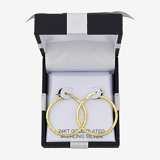 Womens 24K Gold Over Silver 30mm Hoop Earrings