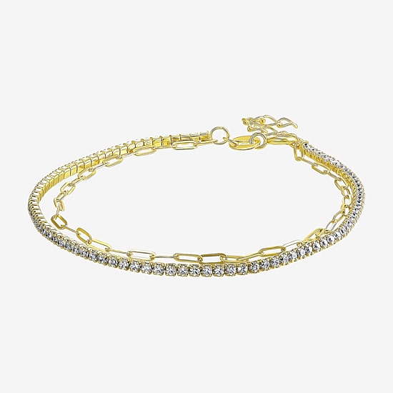 Womens White Cubic Zirconia 14K Gold Over Silver 6 1/2 Inch Tennis Bracelet