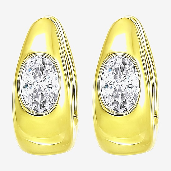 Womens White Cubic Zirconia 14K Gold Over Silver Hoop Earrings