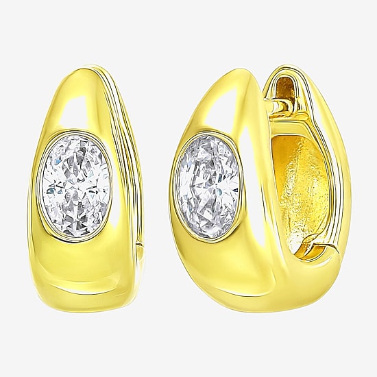 Womens White Cubic Zirconia 14K Gold Over Silver Hoop Earrings