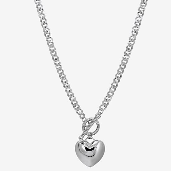 Womens Sterling Silver Heart 18 Inch Pendant Necklace