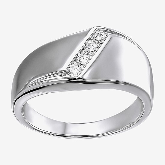 Mens White Cubic Zirconia Sterling Silver Band