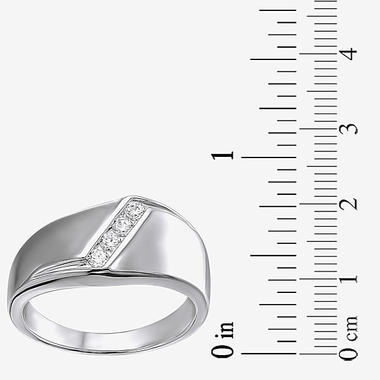 Mens White Cubic Zirconia Sterling Silver Band