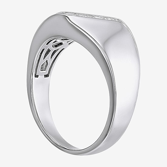 Mens White Cubic Zirconia Sterling Silver Band