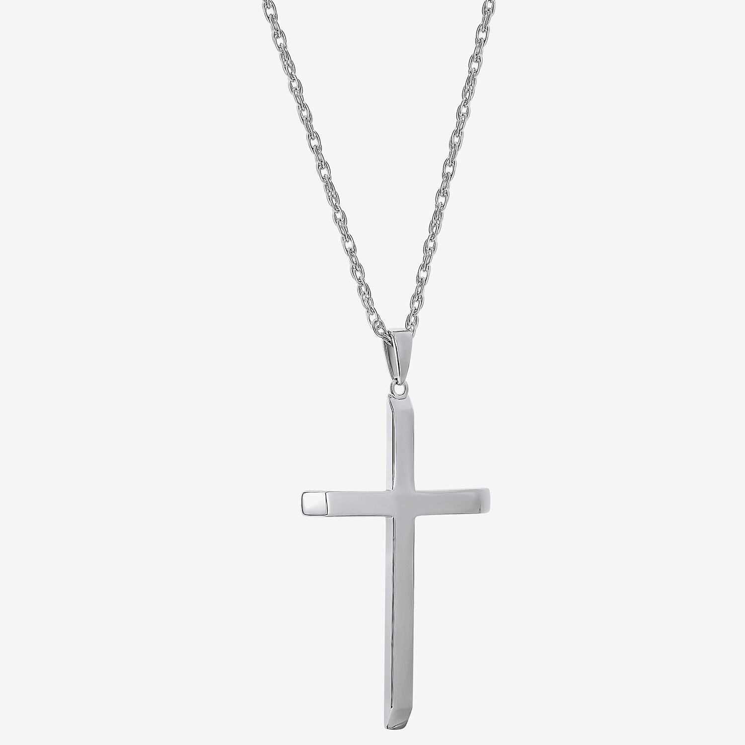Religious Jewelry Cross Mens Sterling Silver Cross 24 Inch Pendant Necklace