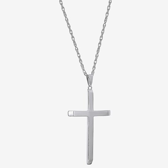 Religious Jewelry Cross Mens Sterling Silver Cross 24 Inch Pendant Necklace
