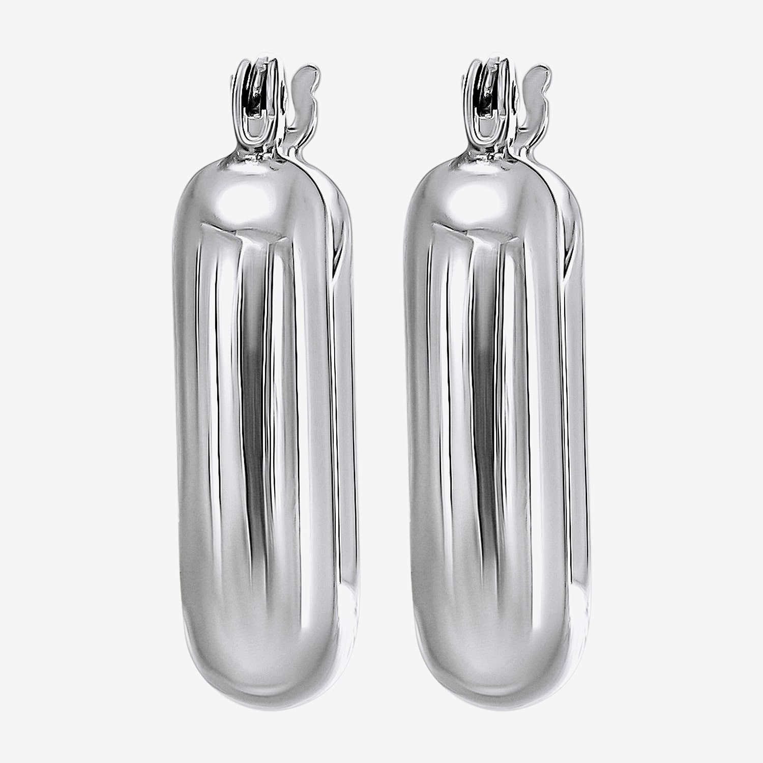 Womens Sterling Silver Rectangular Hoop Earrings