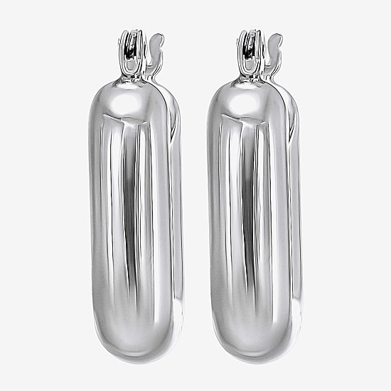Womens Sterling Silver Rectangular Hoop Earrings