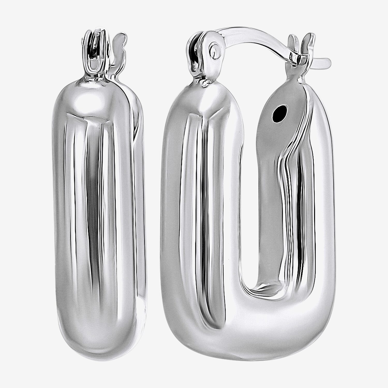Womens Sterling Silver Rectangular Hoop Earrings
