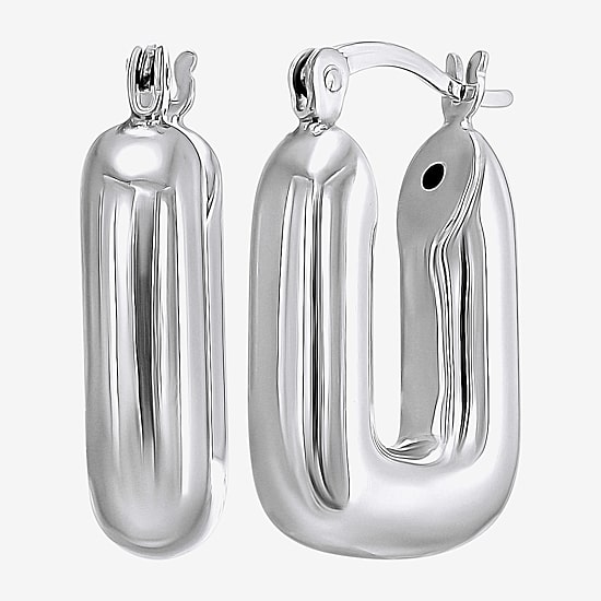 Womens Sterling Silver Rectangular Hoop Earrings