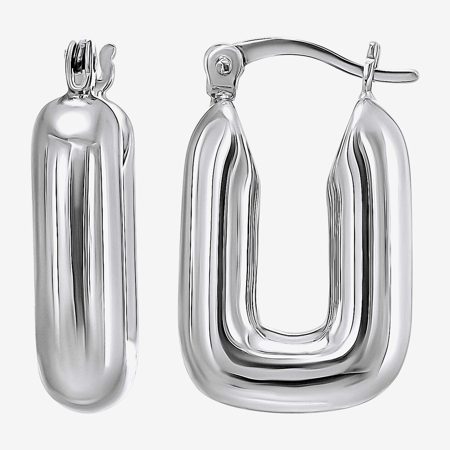 Womens Sterling Silver Rectangular Hoop Earrings