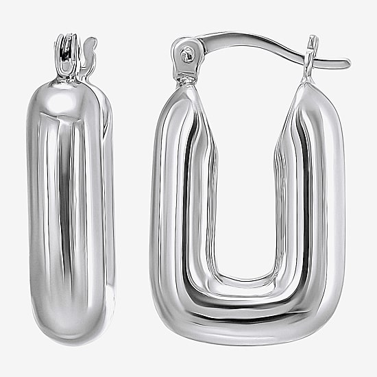Womens Sterling Silver Rectangular Hoop Earrings