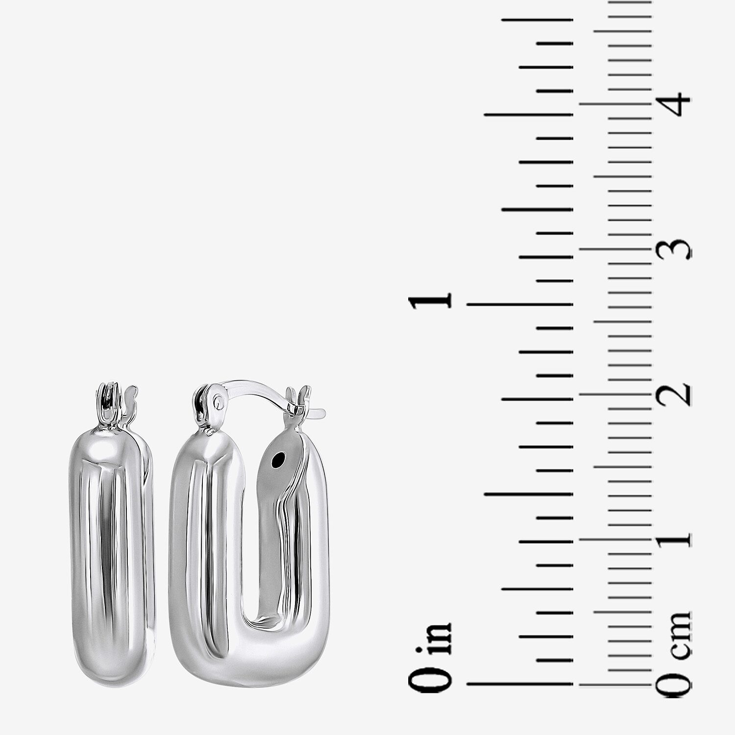 Womens Sterling Silver Rectangular Hoop Earrings