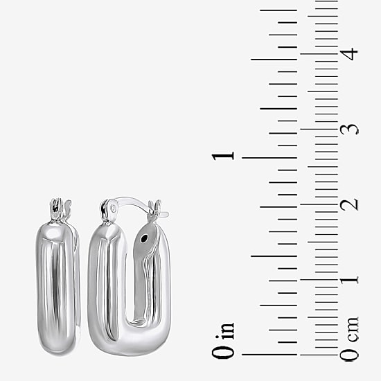 Womens Sterling Silver Rectangular Hoop Earrings