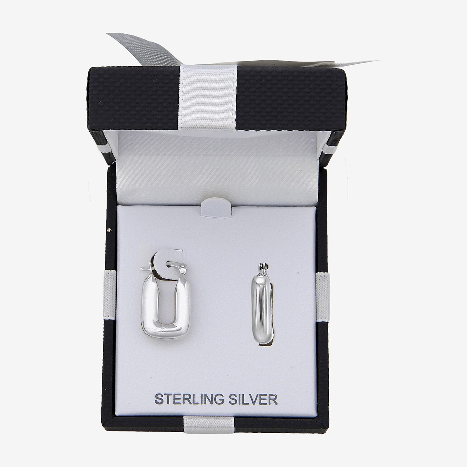 Womens Sterling Silver Rectangular Hoop Earrings