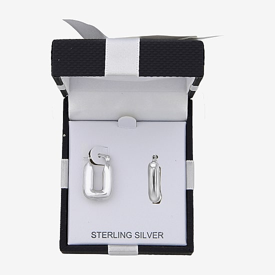 Womens Sterling Silver Rectangular Hoop Earrings