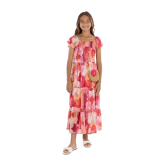Speechless Big Kid Girls Ruffled Short Sleeve Floral Maxi Dress