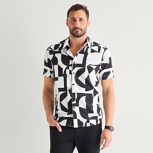 Stylus Mens Short Sleeve Regular Fit Button-Down Shirt, Large, Black