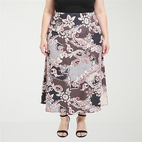 24seven Comfort Apparel Womens Plus Mid Rise Long A-Line Skirt