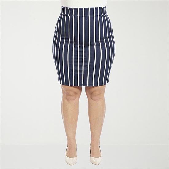 24seven Comfort Apparel Womens Plus Mid Rise Stretch Fabric Pencil Skirt
