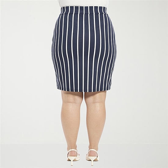 24seven Comfort Apparel Womens Plus Mid Rise Stretch Fabric Pencil Skirt