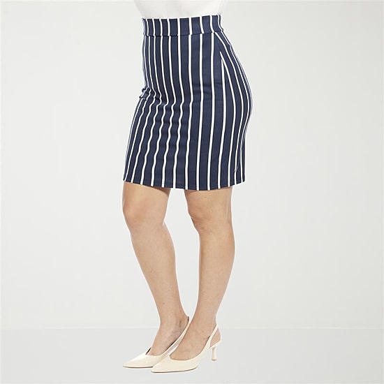 24seven Comfort Apparel Womens Plus Mid Rise Stretch Fabric Pencil Skirt