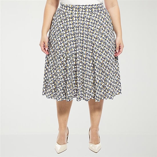 24seven Comfort Apparel Womens Plus Mid Rise Midi A-Line Skirt