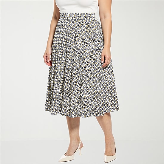 24seven Comfort Apparel Womens Plus Mid Rise Midi A-Line Skirt