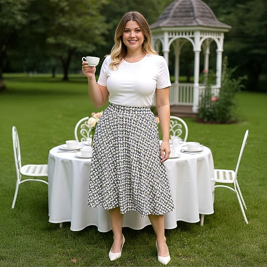 24seven Comfort Apparel Womens Plus Mid Rise Midi A-Line Skirt
