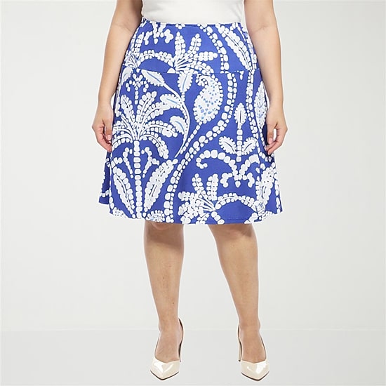 24seven Comfort Apparel Womens Plus Mid Rise A-Line Skirt