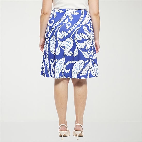 24seven Comfort Apparel Womens Plus Mid Rise A-Line Skirt