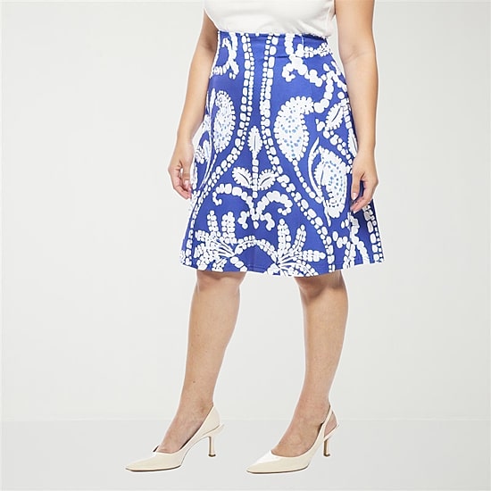 24seven Comfort Apparel Womens Plus Mid Rise A-Line Skirt