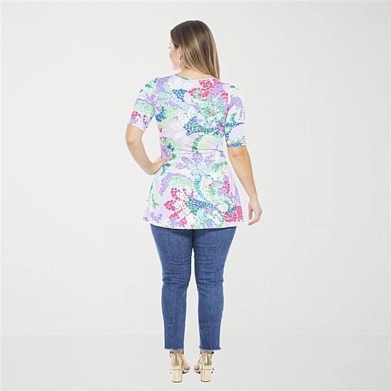 24seven Comfort Apparel Womens Plus Elbow Sleeve Relaxed Fit Henley Shirt
