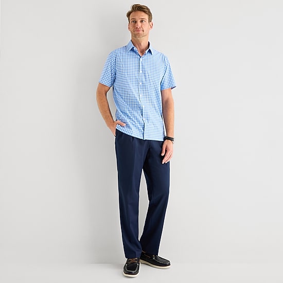 Stafford Cool Tech Mens Short Sleeve Regular Fit Stretch Fabric Wrinkle Free Button-Down Shirt