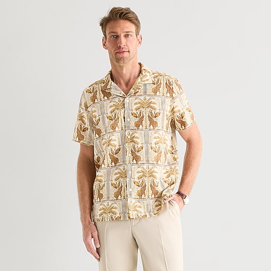J. Ferrar Linen Blend Mens Short Sleeve Camp Shirt