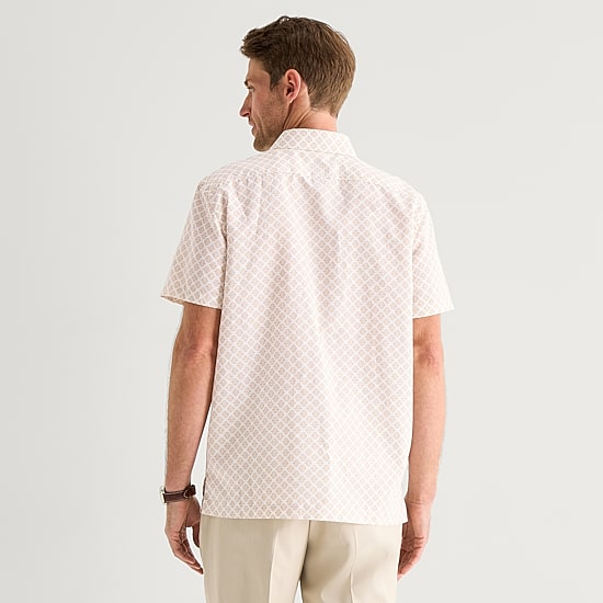 Stafford Linen Print Mens Short Sleeve Regular Fit Button-Down Shirt