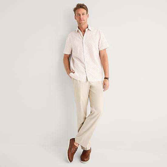 Stafford Linen Print Mens Short Sleeve Regular Fit Button-Down Shirt