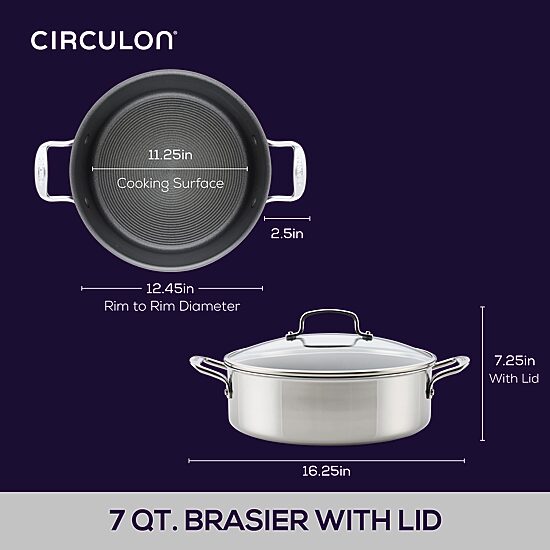 Circulon C1 Series Clad With Scratch Defense Technology Nonstick With Lid 7 Qt Non-Stick Stainless Steel Braising Pan