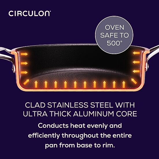 Circulon C1 Series Clad With Scratch Defense Technology Nonstick With Lid 7 Qt Non-Stick Stainless Steel Braising Pan