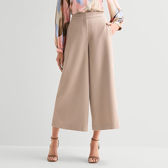 Worthington Womens Wide Leg High Rise Cropped Pant