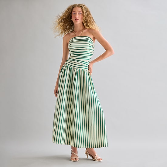 belle vie Womens Sleeveless Straight Neck Striped Midi Drop Waist Dress