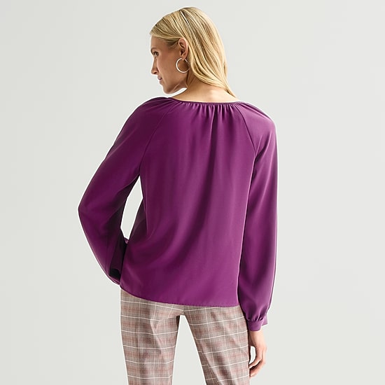 Worthington Womens Split Tie Neck Long Sleeve Blouse