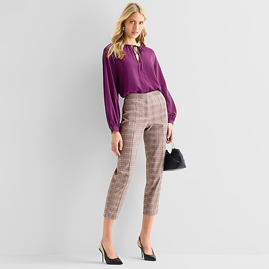 Worthington Womens Split Tie Neck Long Sleeve Blouse