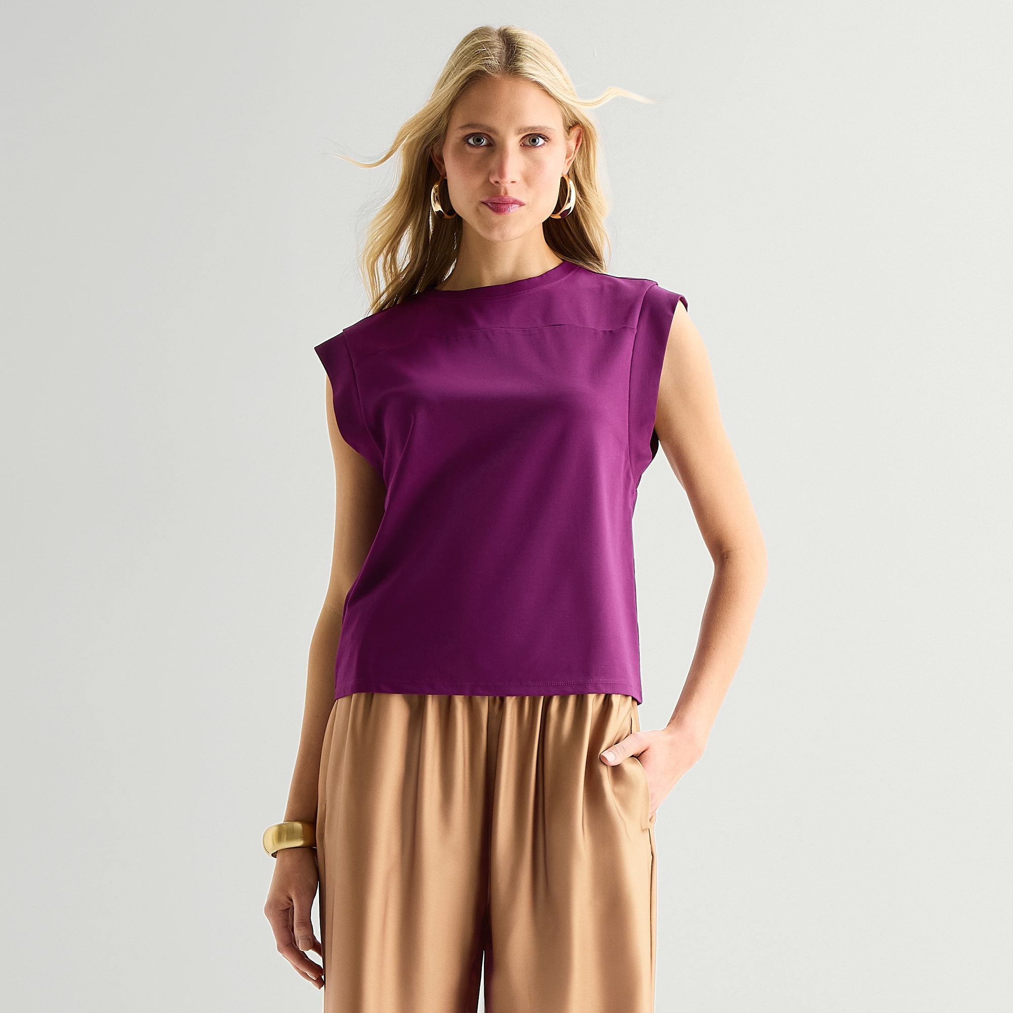 Worthington Womens Crew Neck Sleeveless Blouse