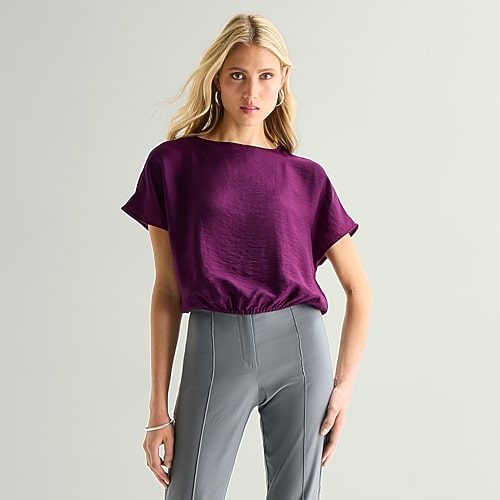Worthington Womens Short Sleeve Blouse In Pink