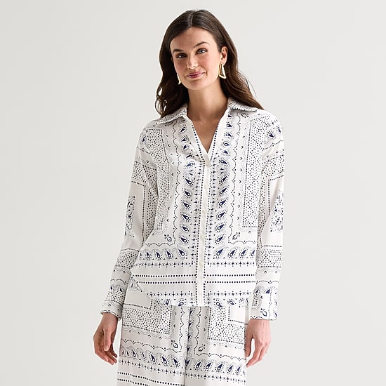 Worthington Womens Cuffed Long Sleeve Slim Fit Button-Down Shirt