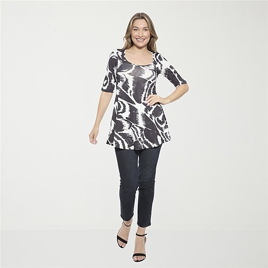 24seven Comfort Apparel Womens Scoop Neck Elbow Sleeve Tunic Top